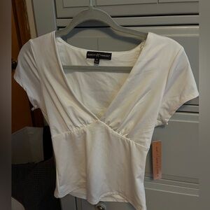 Almost Famous White Fitted Wrap Blouse